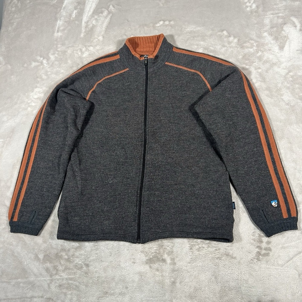 Kuhl Stuttgart Sweater Jacket Mens S Charcoal Orange 100% Merino Wool Full Zip